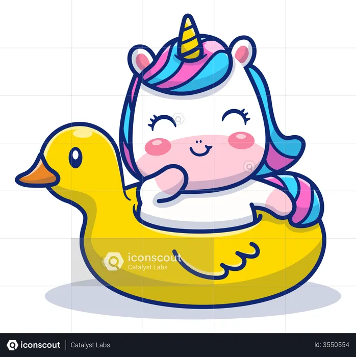 Baby unicorn on duck  Illustration