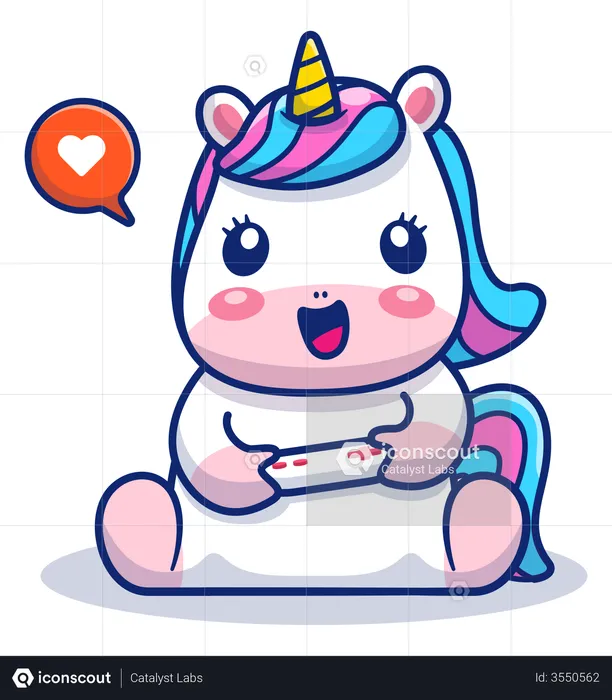 Baby unicorn playing video game  Illustration