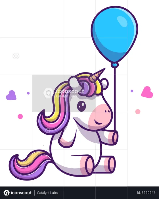 Baby unicorn playing with balloon  Illustration