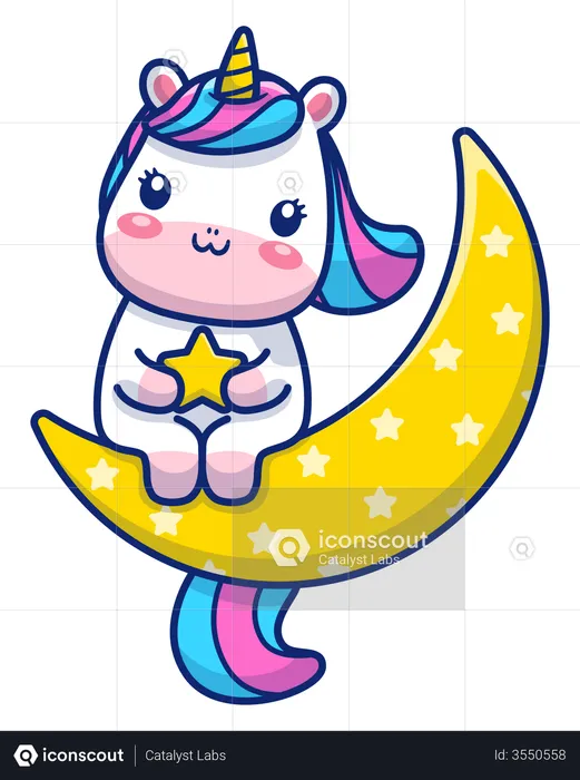 Best Premium Baby unicorn setting on moon Illustration download in PNG &  Vector format