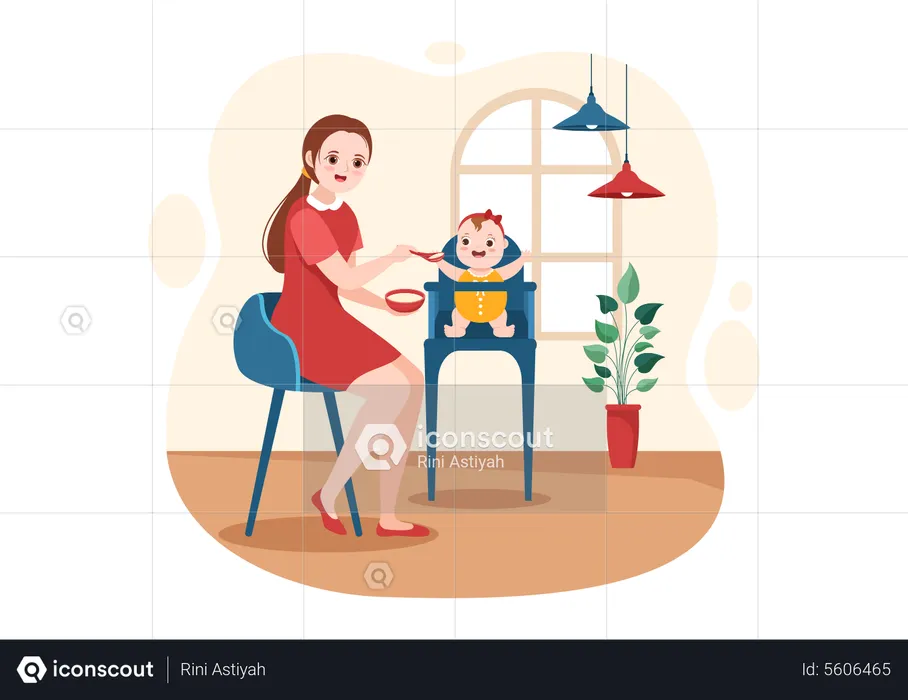 Babysitter with kids  Illustration