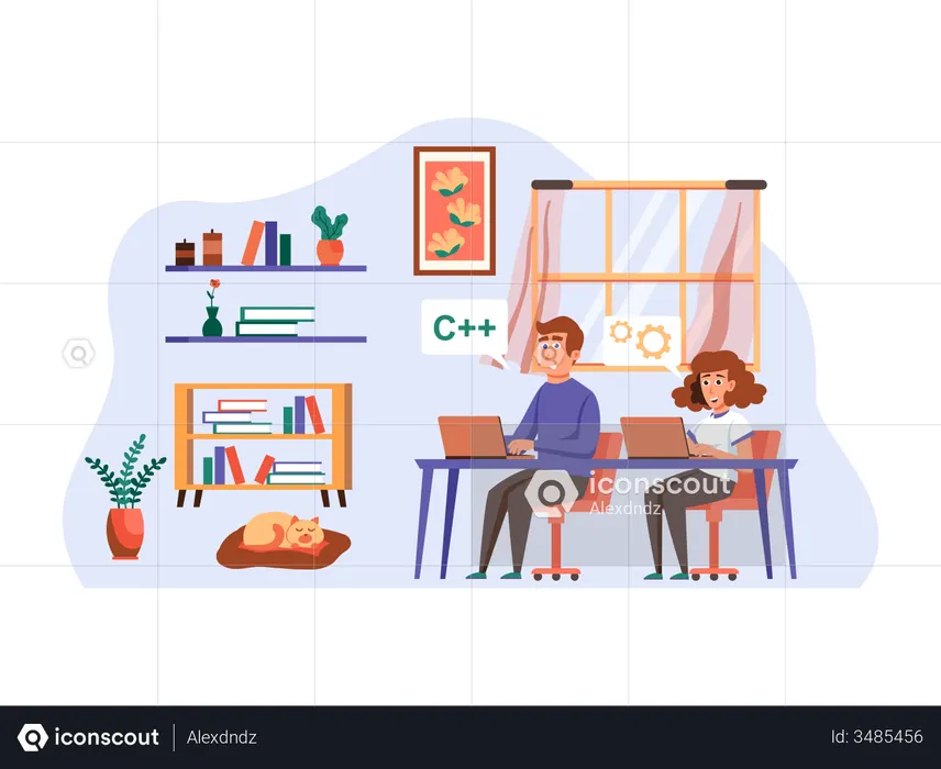 Back end developer doing programming  Illustration