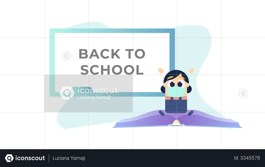 Back to School board with girl wearing masks  Illustration