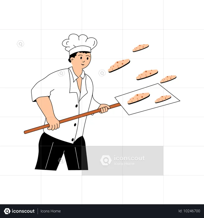 Bäcker beim Brotbacken  Illustration