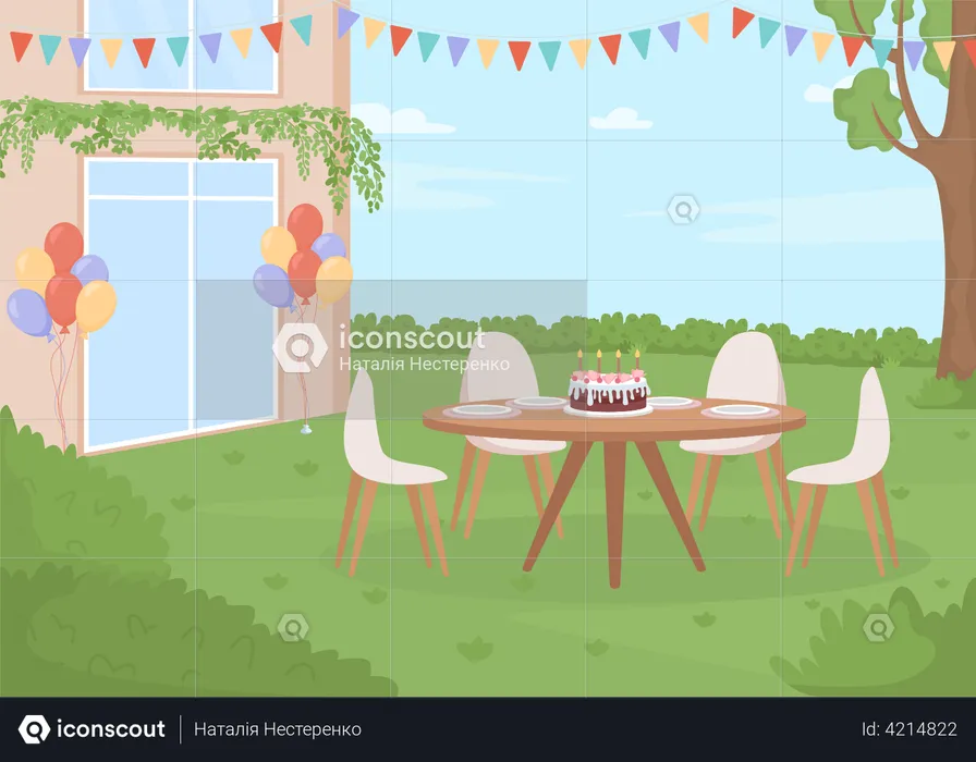 Backyard birthday party  Illustration