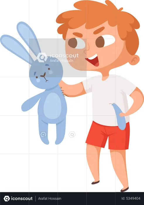 Bad Boy holding rabbit toy  Illustration