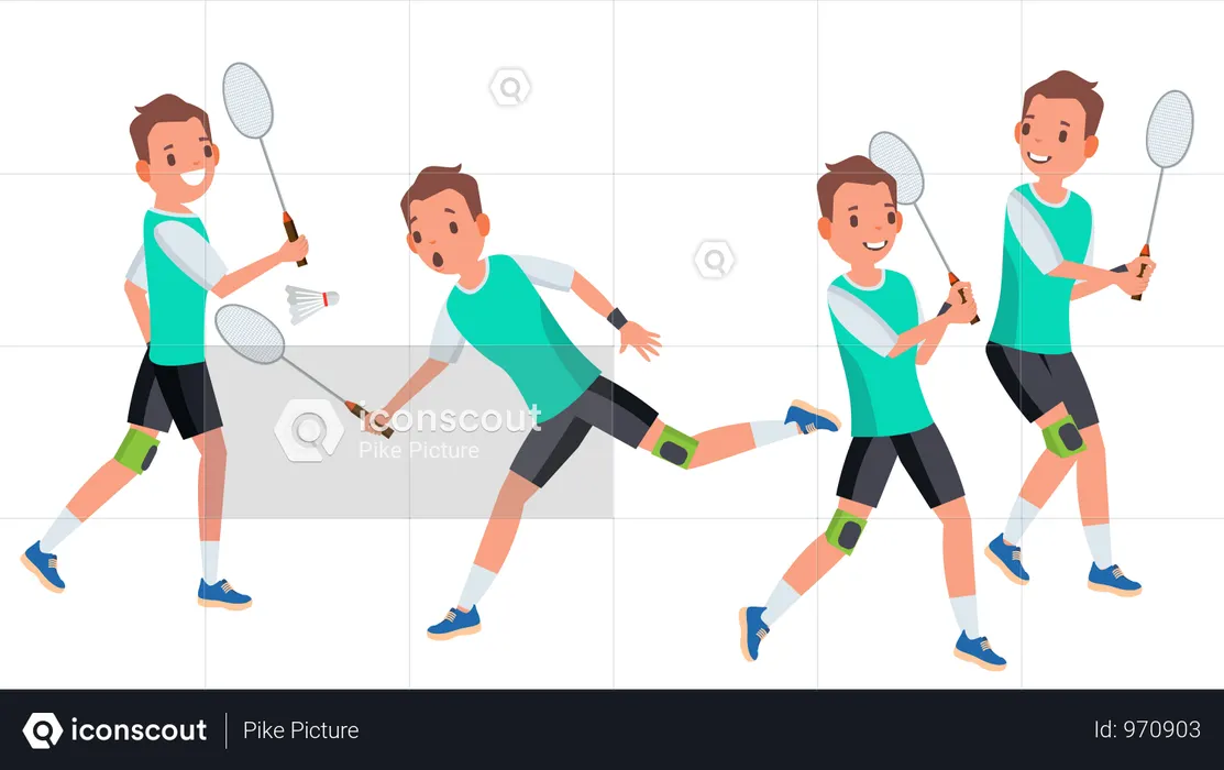 Badminton Male Player Vector. In Action. Racket. Modern Sport, Hobby. Holding Shuttlecock. Cartoon Character Illustration  Illustration