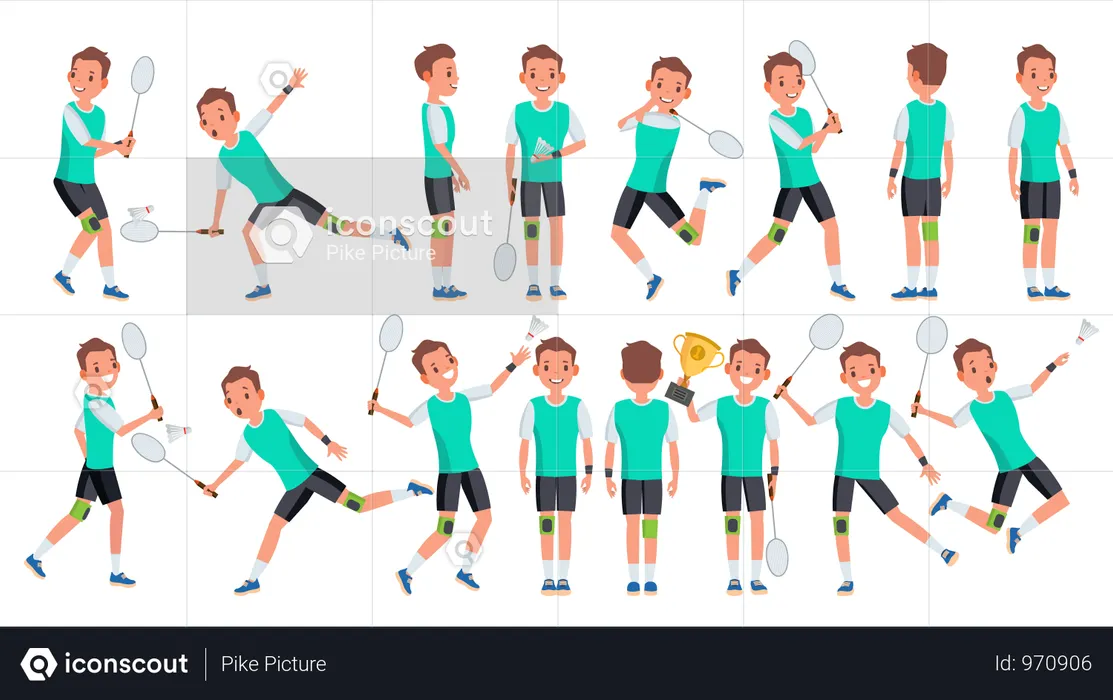 Badminton Player Male Vector. Summer Activity. Championship Training. Isolated Flat Cartoon Character Illustration  Illustration