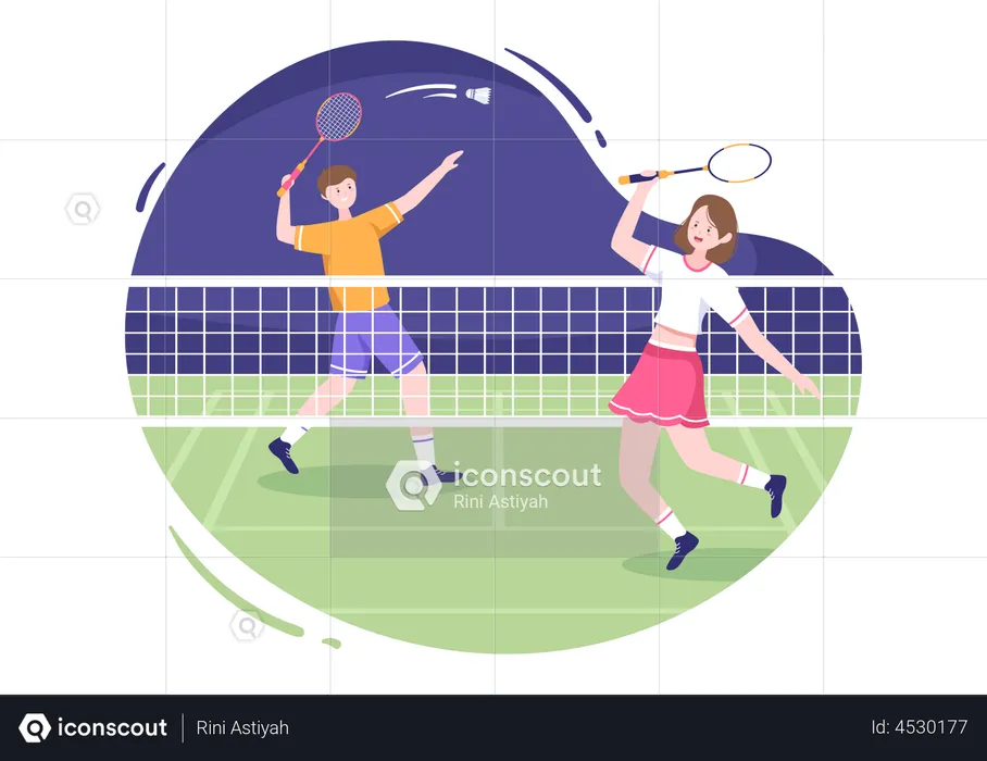 Badminton players playing game  Illustration