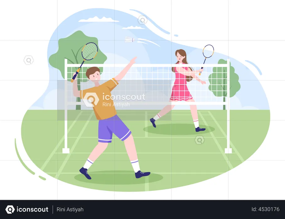 Badminton Players playing match  Illustration
