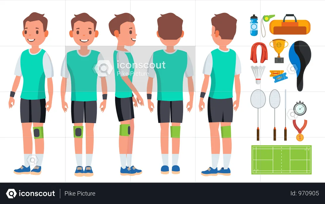 Badminton Young Man Player Vector. Motion Game. Speed Action. Man. Flat Athlete Cartoon Illustration  Illustration
