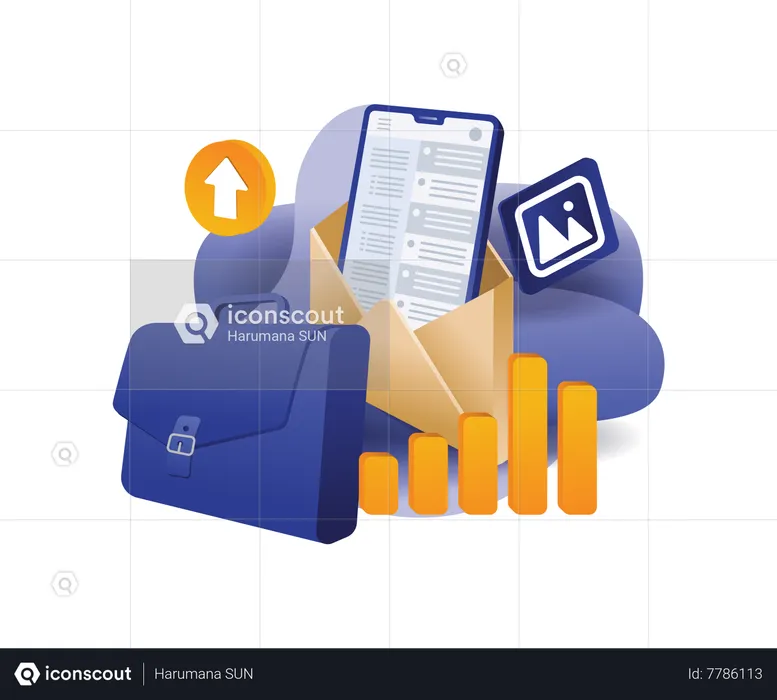 Bag with business company analysis data  Illustration