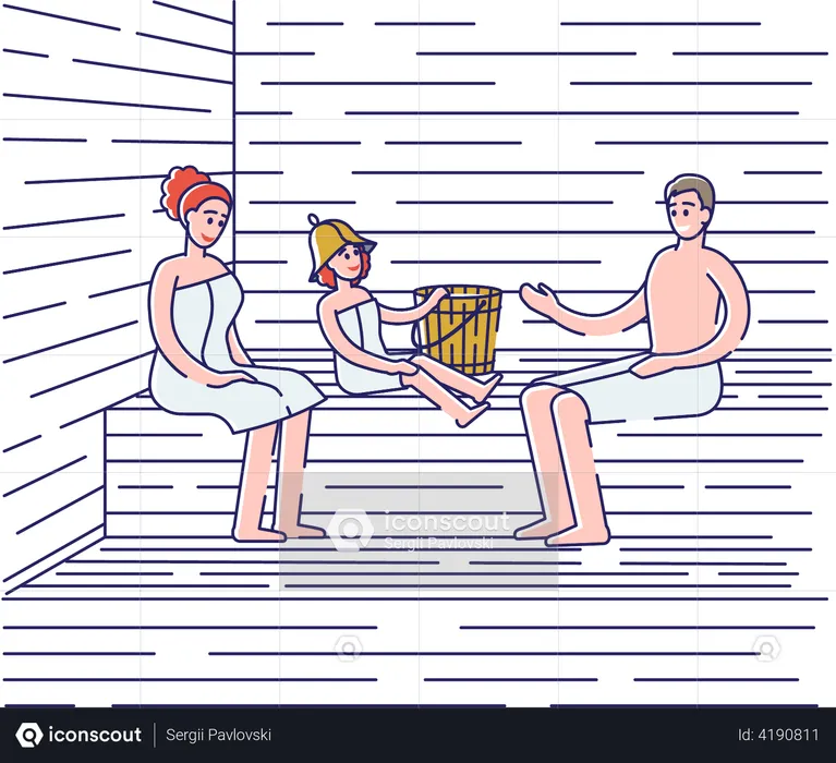 Famille se baignant dans le sauna  Illustration