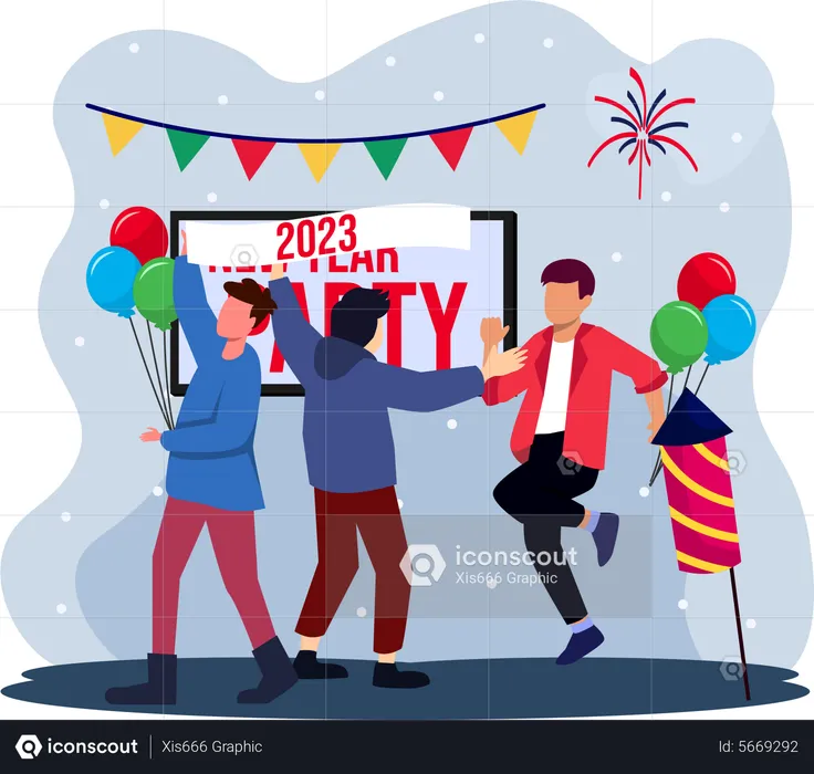 Bailando y celebrando el año nuevo 2023.  Ilustración