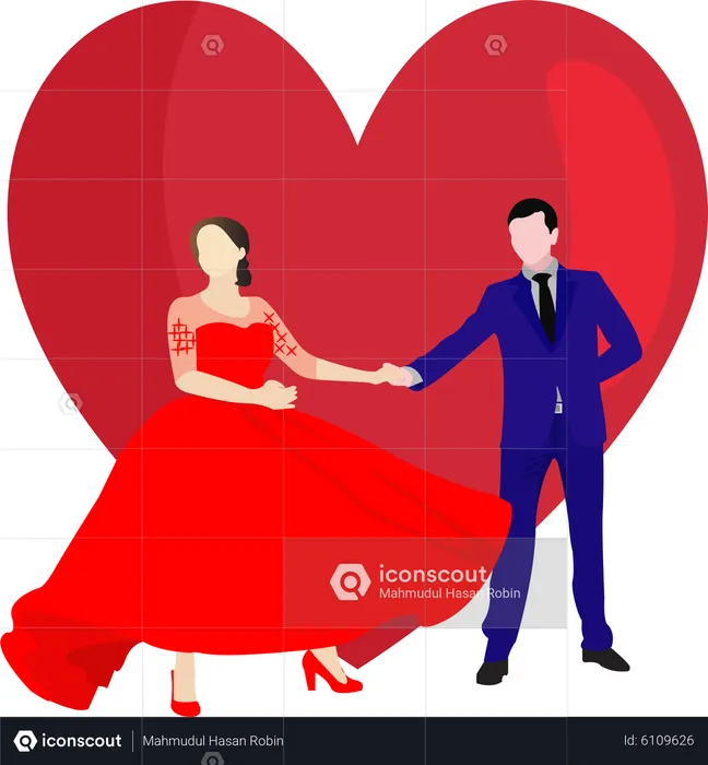 Pareja de baile en fiesta de San Valentín  Ilustración