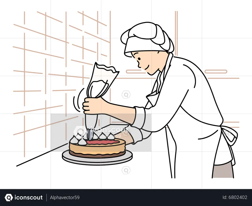 Baker decorating cake  Illustration