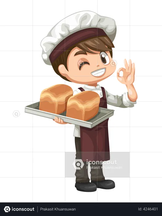 Baker serving delicious bread  Illustration
