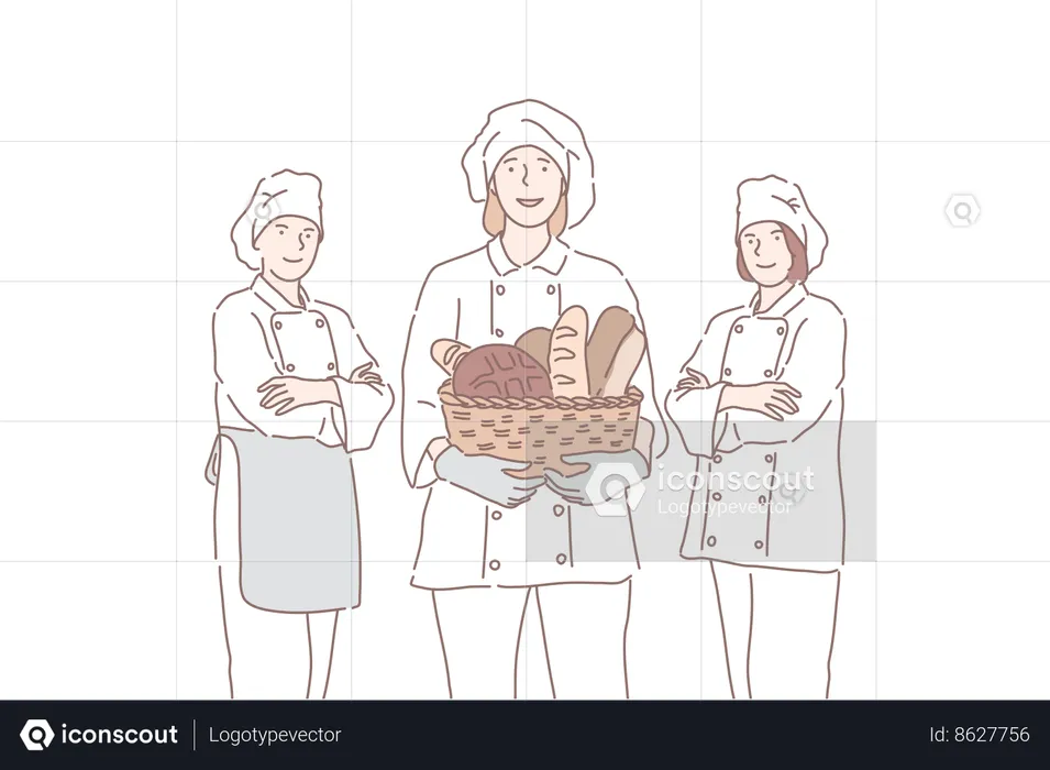 Bakers are baking bread in factory  Illustration