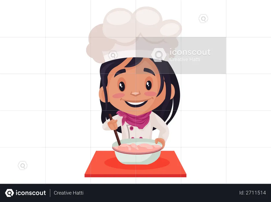 Bakery Girl making meal  Illustration