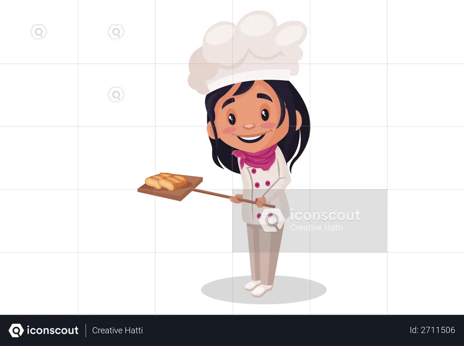 Bakery Girl showing bread  Illustration