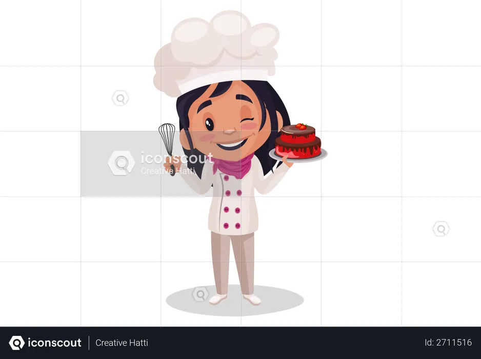 Bakery Girl showing cake  Illustration