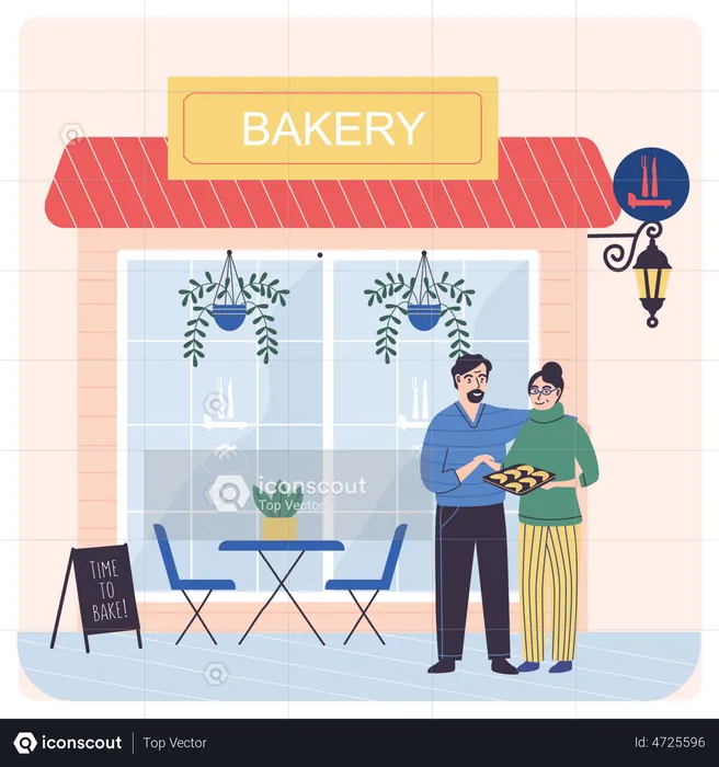 Bakery owners with pastry plate  Illustration