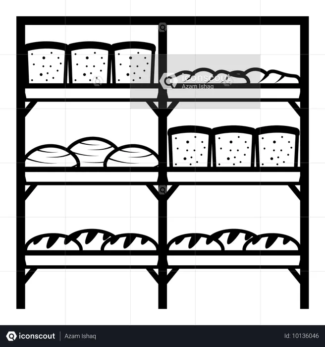 Bakery products showcased on shelves for sale  Illustration