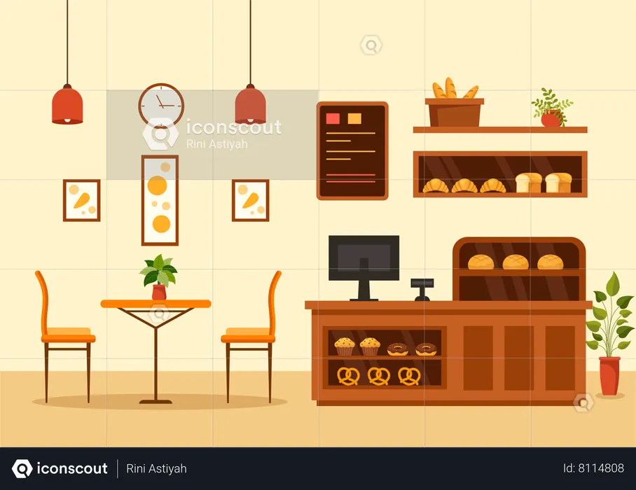 Bakery Store and interior  Illustration