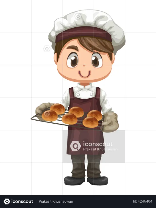 Bakery worker serving fresh breads  Illustration