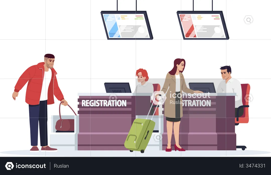 Balcão de registro de vistos de aeroporto  Ilustração