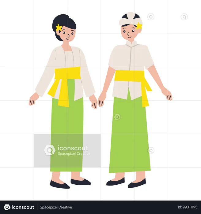 Balinese couple standing in Bali dress  Illustration