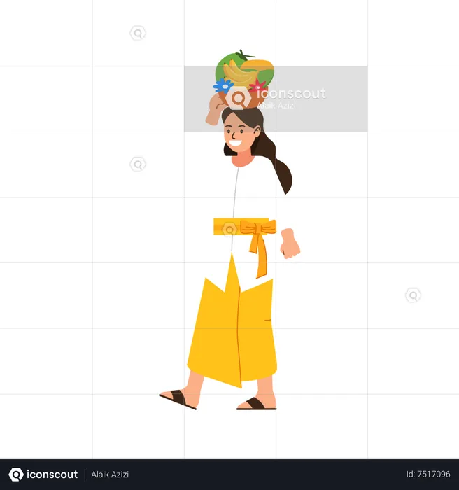Balinese girl on hindu ritual parade  Illustration