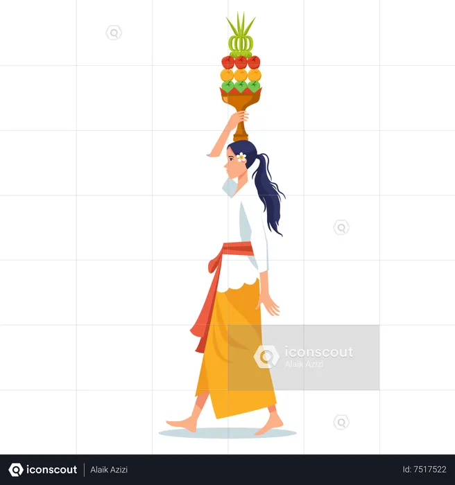 Balinese girl on hindu ritual parade  Illustration