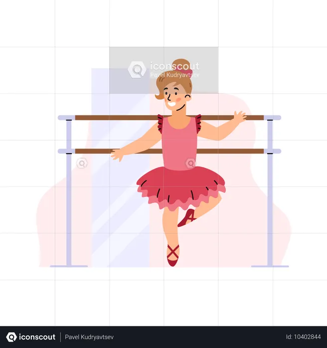 Ballerina im rosa Tutu tanzt Spitzentanz im Ballettunterricht.  Illustration