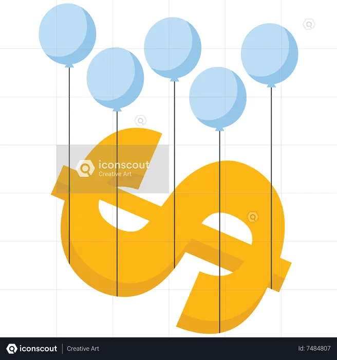 Balloons pull the dollar up  Illustration