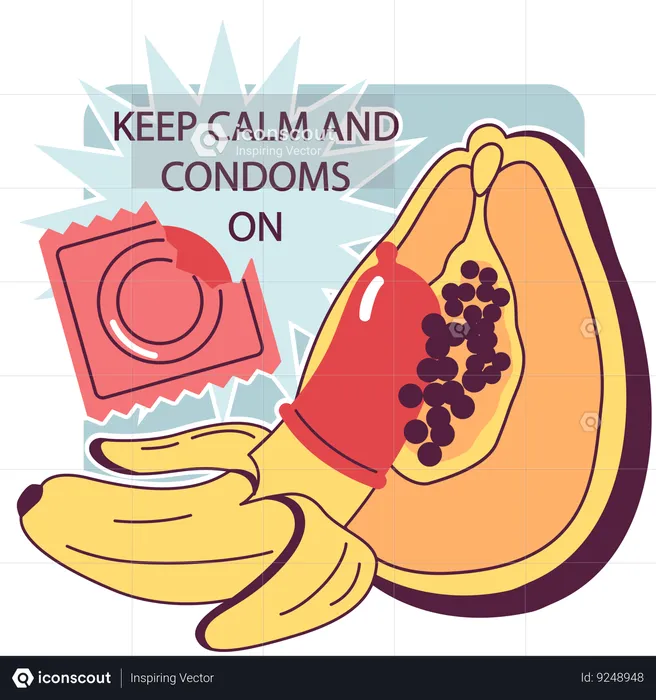 Banana and papaya using condom  Illustration