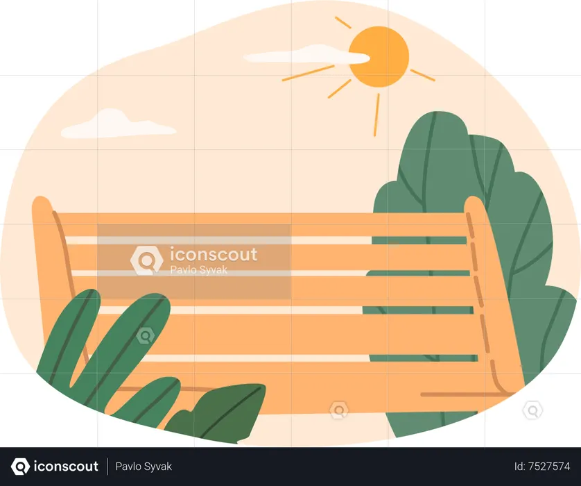 Banco de parque iluminado pelo sol  Ilustração