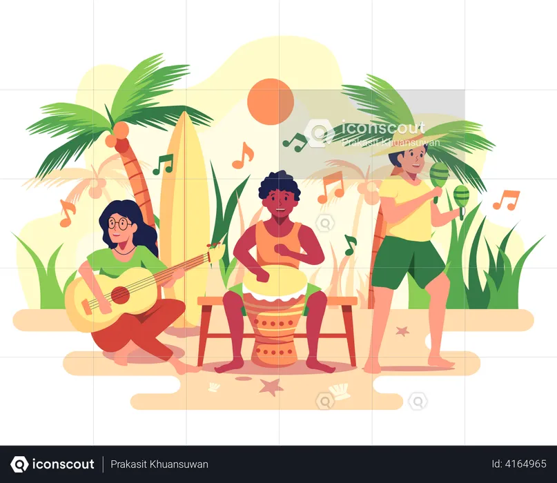 Band tritt am Strand auf  Illustration