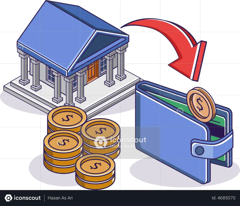 Bank building and money wallet  Illustration