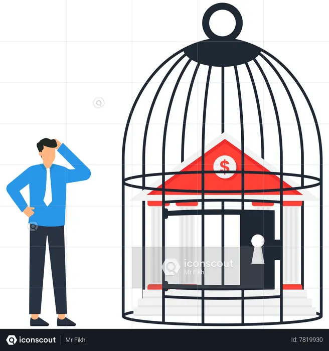 Bank in cage  Illustration