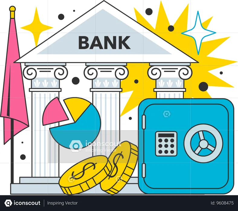 Bank protects his money in bank vault  Illustration