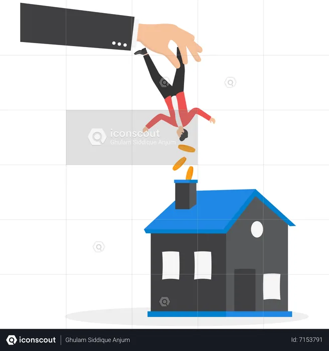Bank staff catching tiny businessmen for reminding real estate debt  Illustration