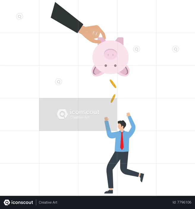 Banker gives a US dollar coin to a business person from a piggy bank  Illustration