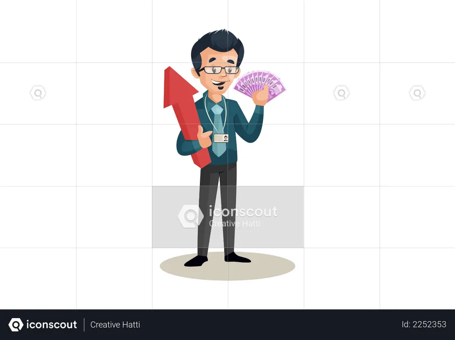 Banker holding money and arrow in hands in business growth concept  Illustration