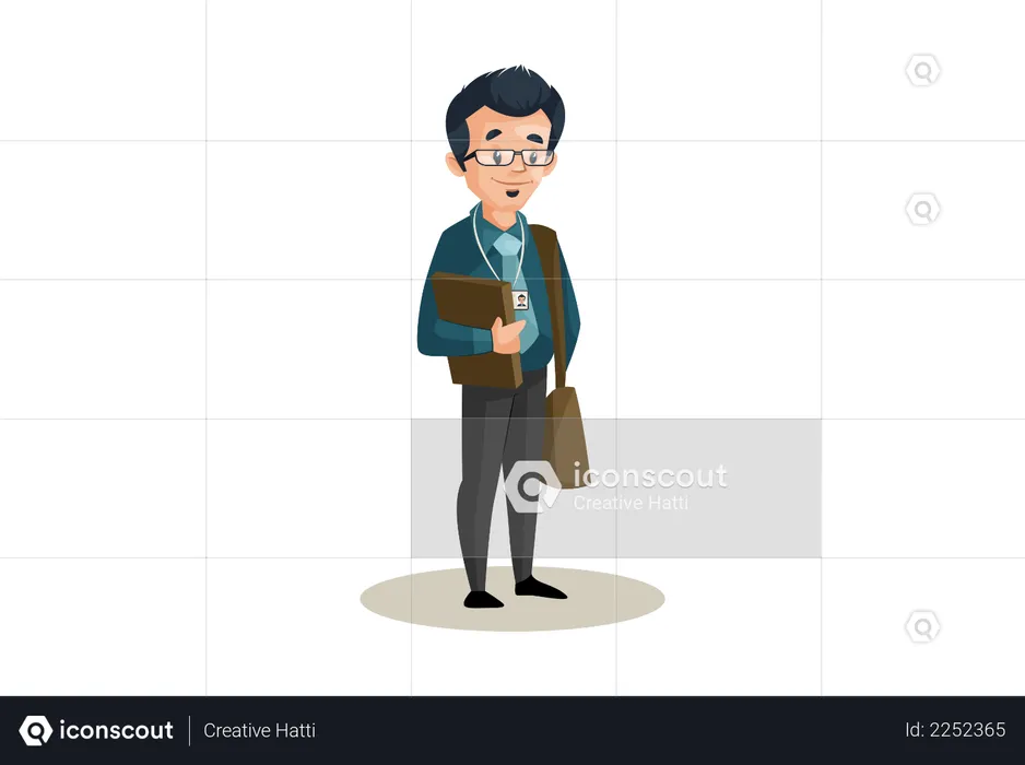 Banker is holding files in hand and wearing sling bag  Illustration