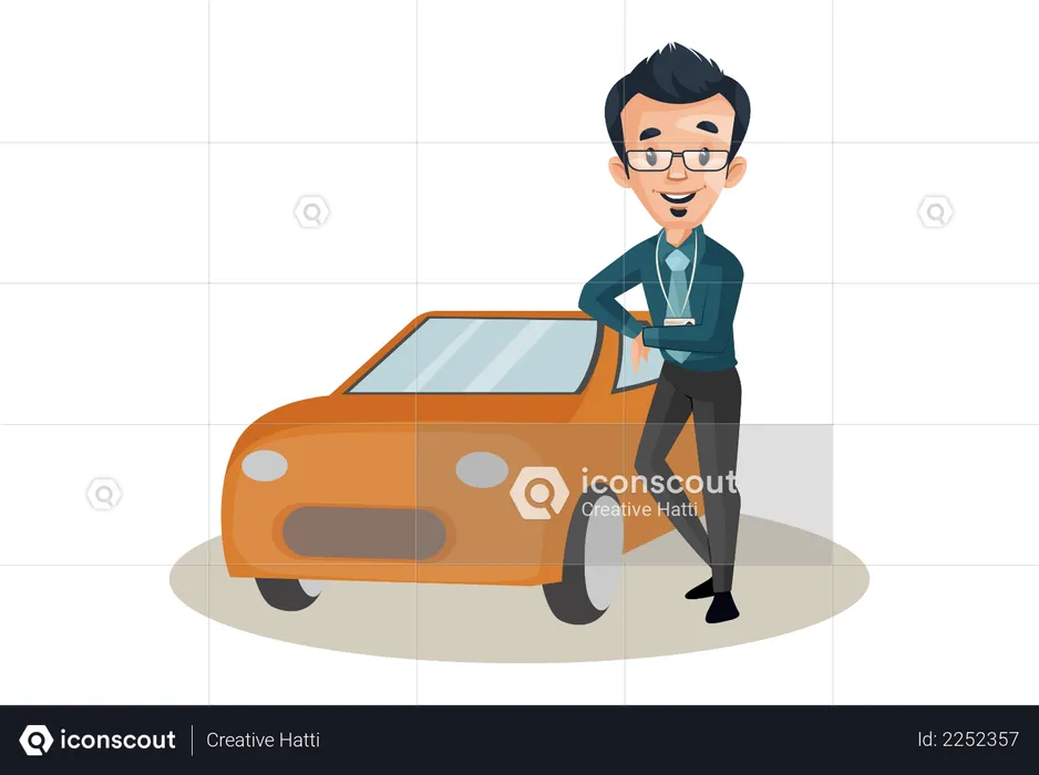 Banker is standing with car as Car loan concept  Illustration