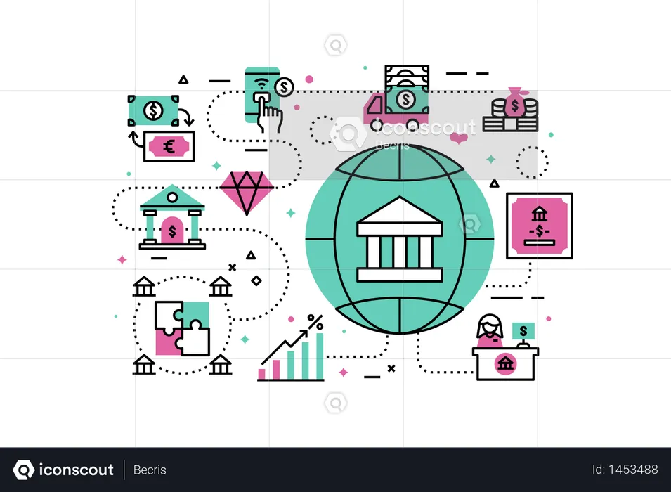 Banking and Finance line icons illustration  Illustration
