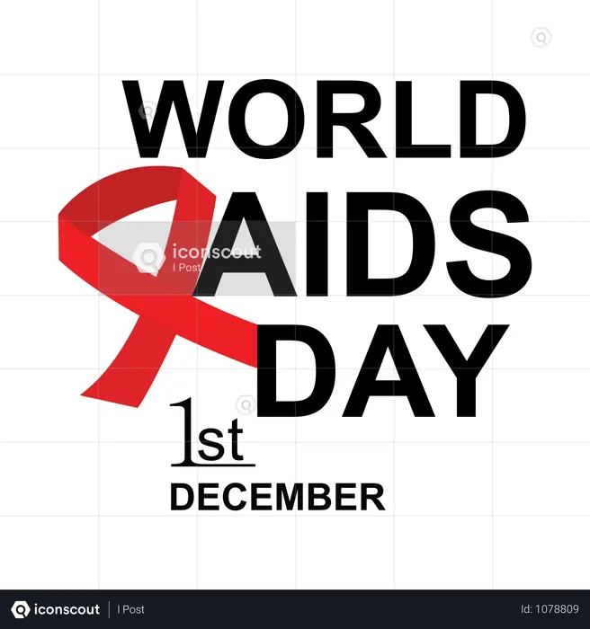 Bandeira Com Fita Vermelha. Cartaz com símbolo para o Dia Mundial da Aids, 1º de dezembro. Modelo de design, ilustração vetorial.  Ilustração