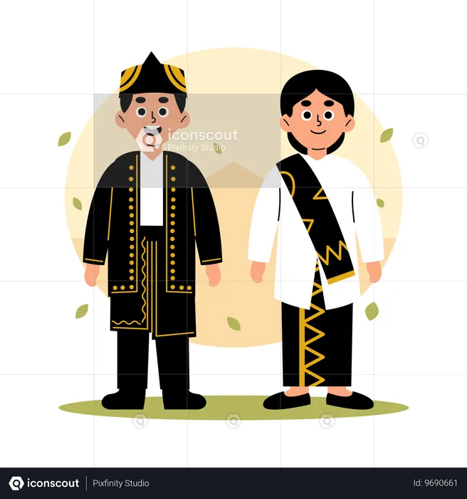 Banten Traditionelles Paar in kultureller Kleidung  Illustration