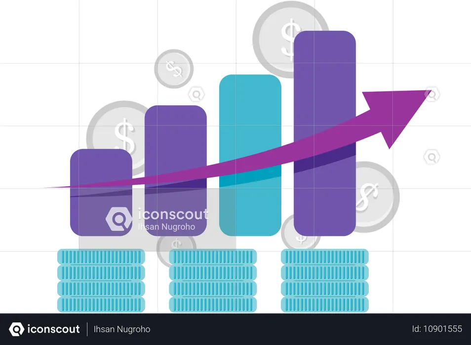 Bar chart with coin  Illustration